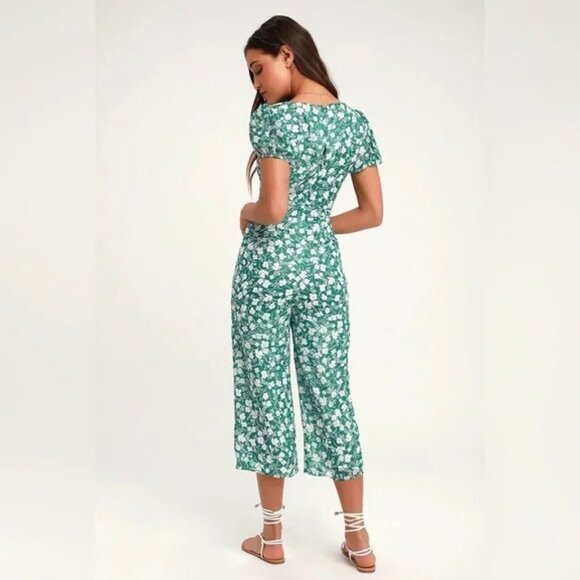 Lulu's Gracious Gardens Green Floral Print Culotte Jumpsuit Size XS - Picture 2 of 9